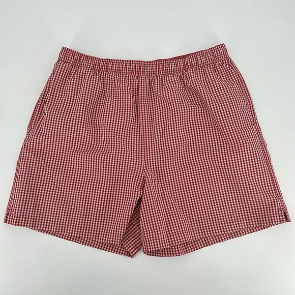 Daniel Cremiuex Swim Trunks Mens Extra Large Red Cream Check Plaid Swimsuit Surf - Picture 1 of 10